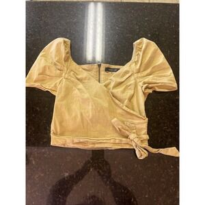 Sugar + Lips Sugarlips Crop Top Mustard Sz Med Puff Sleeve‎ Zip Back Boho Vibes